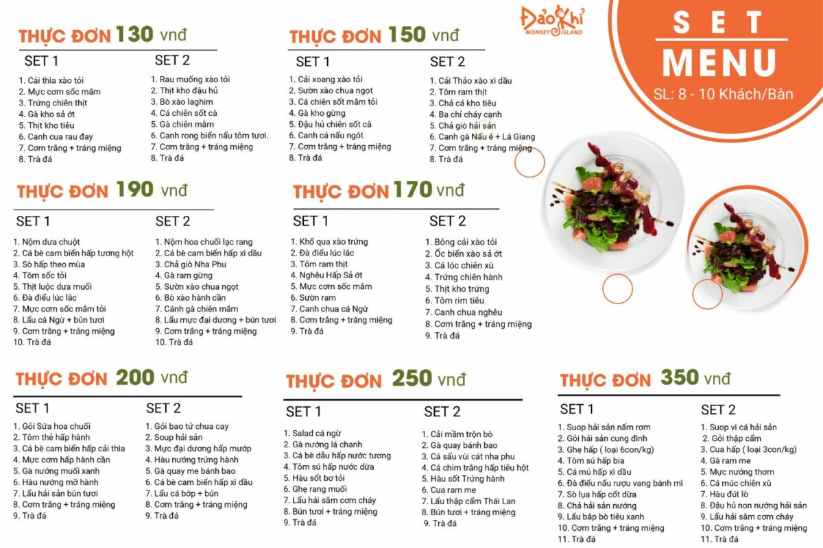 Menu nhà hàng đảo khỉ