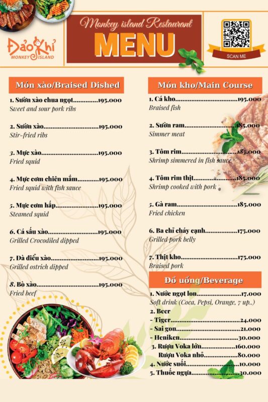 Menu nhà hàng đảo khỉ