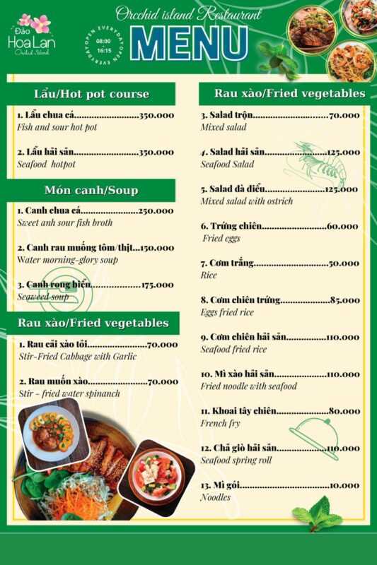 Menu nhà hàng đảo hoa lan