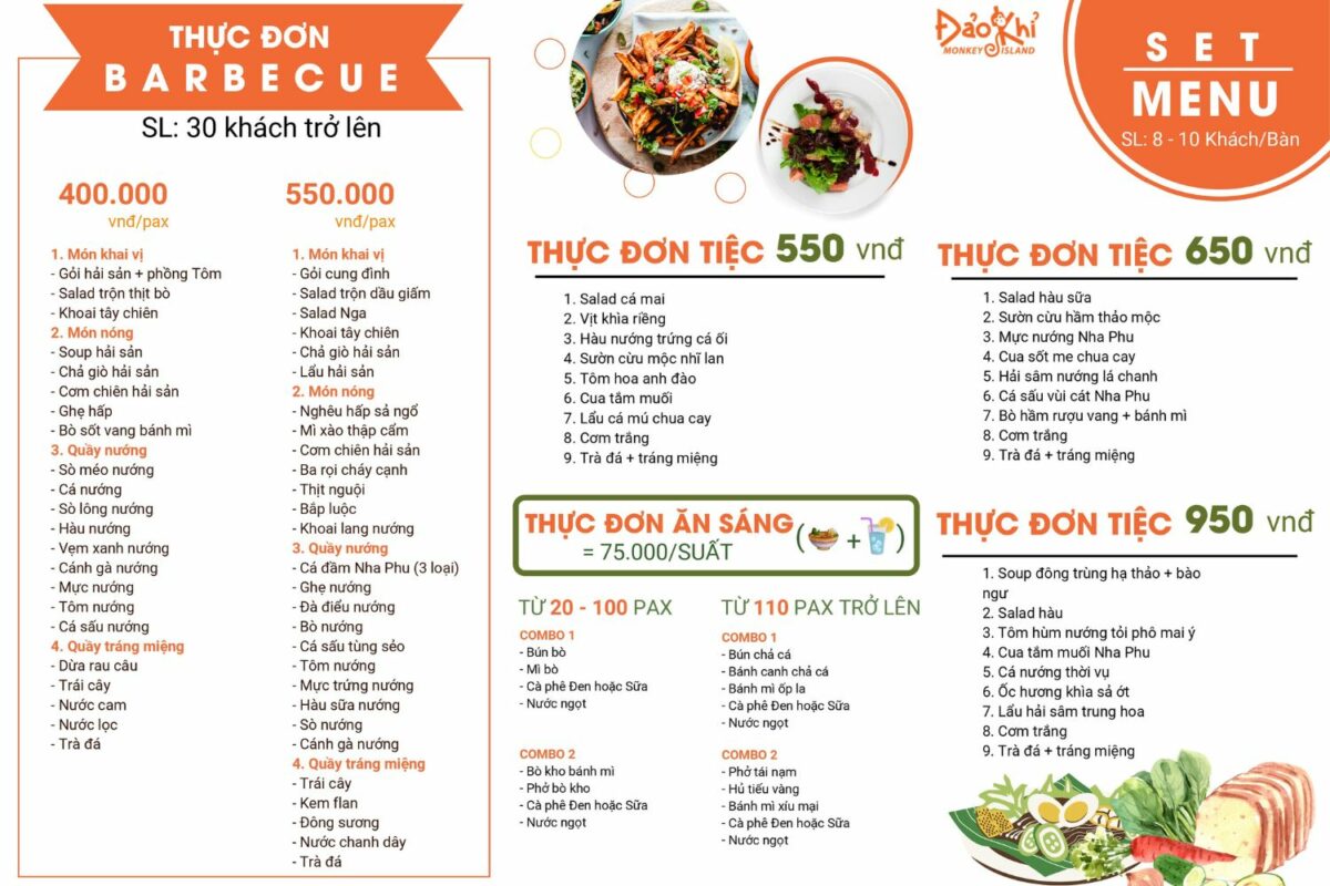 Menu nhà hàng đảo khỉ