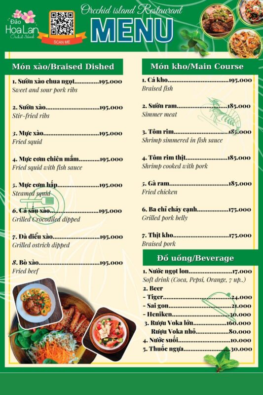 Menu nhà hàng đảo hoa lan