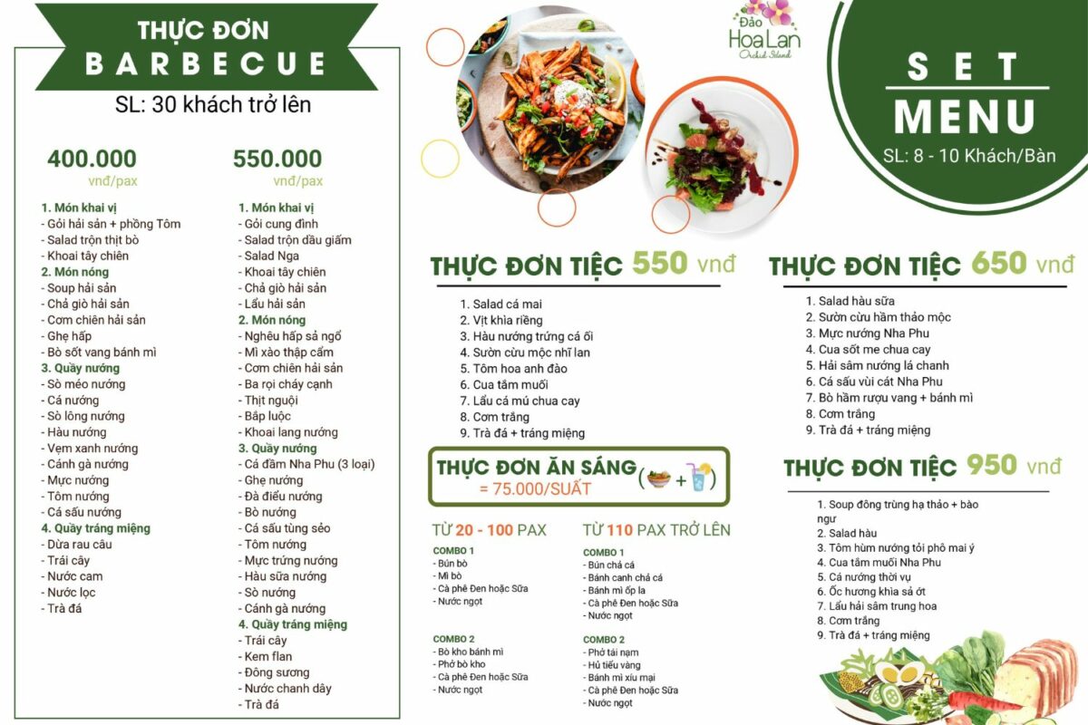 Menu nhà hàng đảo hoa lan