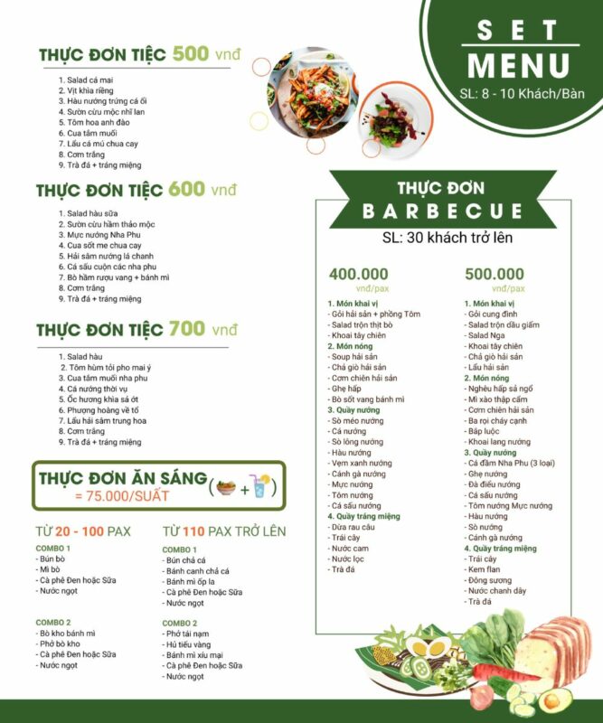 Menu nhà hàng đảo hoa lan