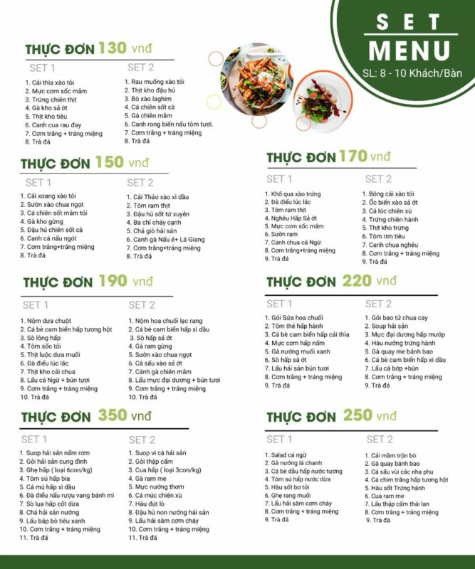 Menu nhà hàng đảo hoa lan